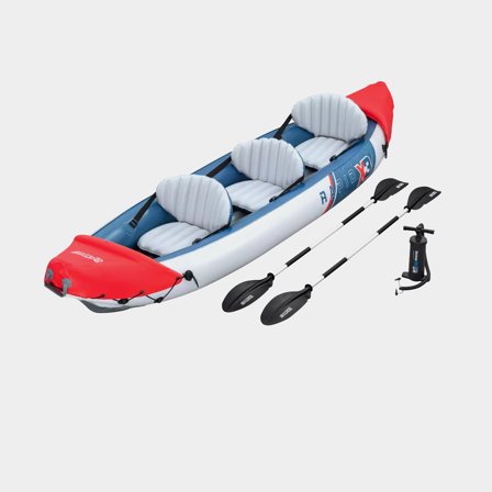 Kayak gonflable Bestway Hydro Force Rapid X3, 381 x 100 x 44 cm, rouge/bleu/gris + pagaies + pompe à main + ailerons + sac de transport + patch de 