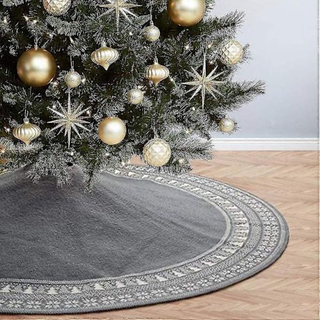 Julgransmatta 2025, 90 cm stickad julgransmatta