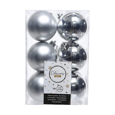 Julgranskulor Decoris 12 stycken Silver Plast Ø 6 cm