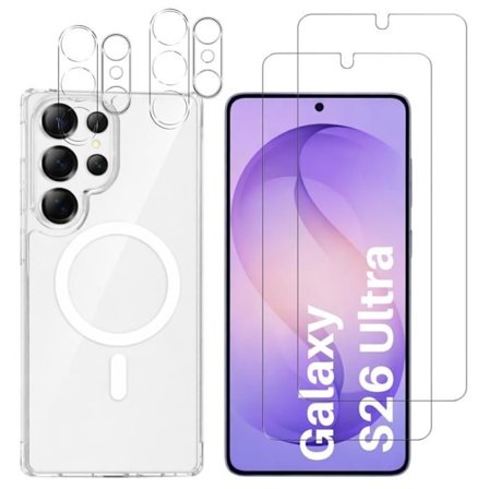 Cover til Samsung Galaxy S26 ULTRA og 2 hærdede glas til skærm og 2 kamerabeskyttelser - Indbygget magnetisk cirkel Phonillico