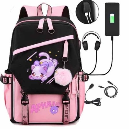 Aphmau Ryggsäck för Barn, Ryggsäckar, Ryggväska med USB-uttag, 1 st