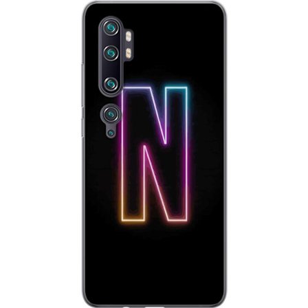 Kompatibelt Mobildeksel til Xiaomi Xiaomi Mi Note 10 Pro Minimalistisk neonbokstav N i fargeskiftende lys mot svart bakgrunn