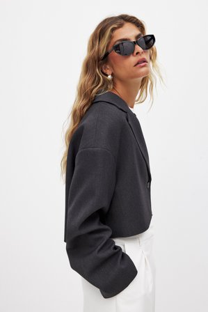 NA-KD Blazer court oversize - Blazer courte - Gris - EU 36