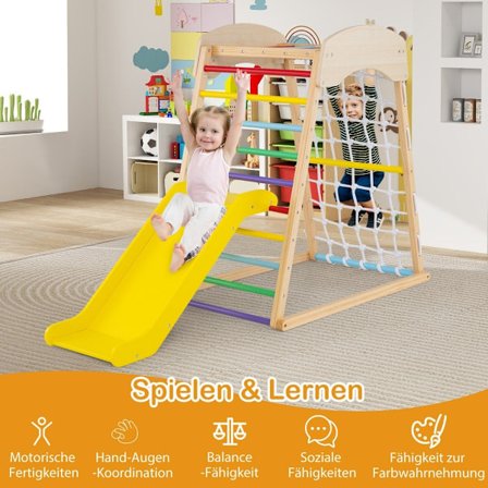 6 i 1 Pull Up Bar & rutschkana & klätterklippor & klätternät & stege & tunnel klätterställning Färgglad