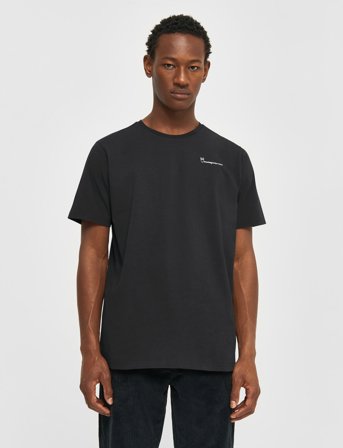 Knowledge Cotton Apparel Regular Trademark Chest Print T-Shi - Black - S