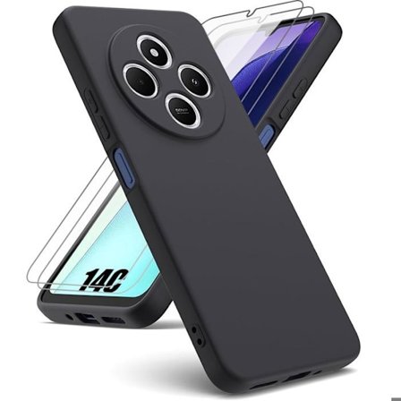 Coque til Xiaomi Redmi 14C - Sort Silikonebeskyttelse + 2 Tempered Glas - E.F.Connection