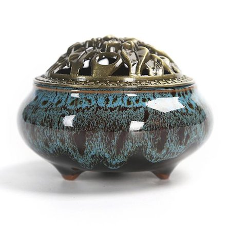 Keramisk rökelsebrännare, kopparlock, Buddha, antik legeringskabel, sandelträ rökelse, rökelse, rökelse, iskrackad ugn förändring