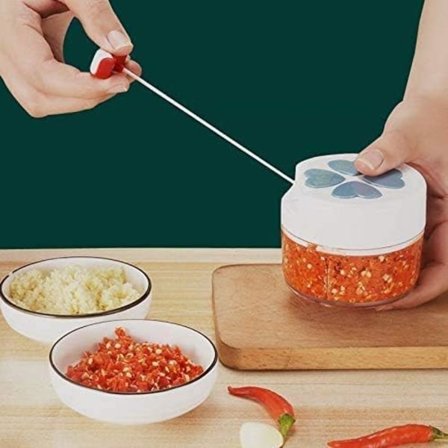 Mini manuell kjøkkenhakker, manuell løkhakker med snor, manuell løkhakker, grønnsakshakker, løkskjærer (blå)