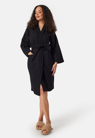 BUBBLEROOM - Cotton Waffle Robe - Black