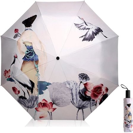 Solparasoll for kvinner UV-beskyttelse Parasoll Dame Folding Parasoller Liten Lett 210T 8 Ribber