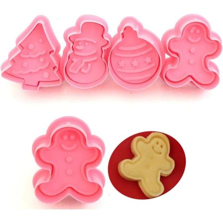 4 kappaletta joulukuusi, lumiukko, lyhty, piparkakkumies 3D-leivontamuotti