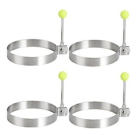 4-pakning stekeringer for egg, non-stick, for stekepanne, rund eggform med håndtak, eggform i rustfritt stål