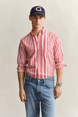 GANT Herren Gestreiftes Hemd aus Baumwoll-Voile (M) Rot