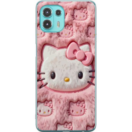 Yhteensopiva Puhelinkuori Motorola Edge 20 Lite Hello Kitty vaaleanpunainen pörröinen tausta, jossa on ikoninen kasvot ja kawaii-esteettisyys