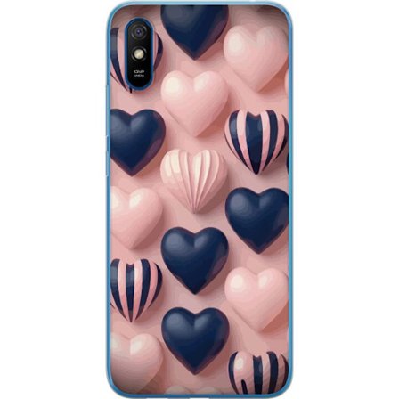 Kompatibelt Mobildeksel til Xiaomi Redmi 9AT Myke tredimensjonale hjerter i rosa og marineblå toner i et romantisk mønster