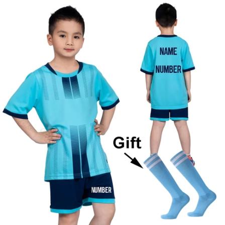 1 par fotbollsfotboll över knä strumpor gratis gif för pojkar Fotbollströja träningsdräkt Anpassningsbara barn fotbollströjor set M8607 sky Blue 