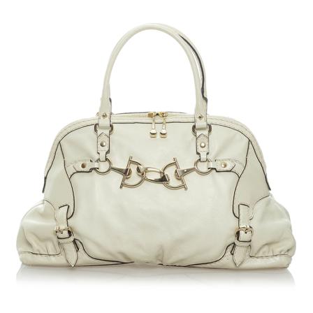 Gucci Vintage, Pre -owned Horsebit Nail Leather Tote Bag Wit, Dames, Maat:ONE Size