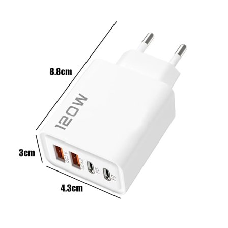120W 4 Port USB Ny Laddare Snabbladdning Datakabel USB Telefonladdare för Samsung IPhone Xiaomi Huawei Laddare