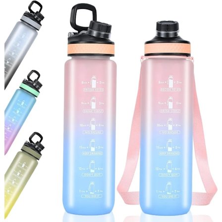 1000 ml sportsvandflaske med tidsmarkeringer, lækagesikker drikkeflaske, BPA-fri til fitness/cykling/camping/løb (pink)