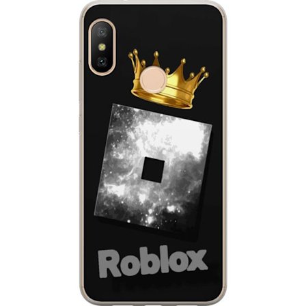 Kompatibelt Mobildeksel til Xiaomi Xiaomi Redmi 6 Pro Minimalistisk svart og sølvfarget Roblox-symbol med gylden krone og luksuriøs gamer-estetikk p