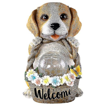 Valpstaty Valp Utomhus Trädgårdsdekoration Ljus Vattentät Solcellsdriven Hundfigur