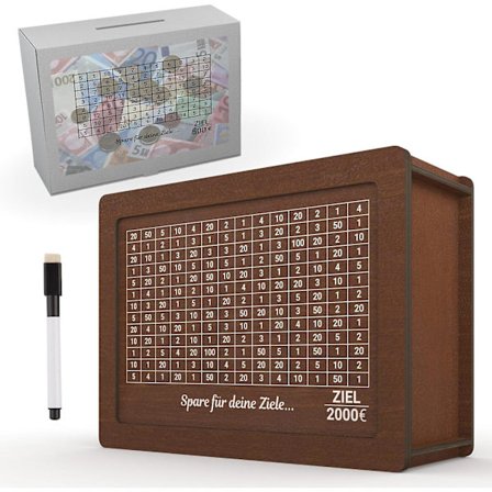 Sparebøsse, sparebøsse med mål (3 stk), ferdig montert med foliepenner og gjenbrukbar sparebøsse med mål 2000