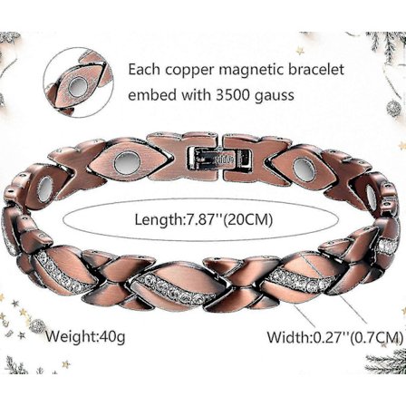 Kobber Magnetiske Armbånd Til Kvinder Gigt Smerte Ref~3500 Gauss Magnet Armbånd~effektiv Terapi For Karpaltunnelsyndrom~100% Rent Kobber Krystal