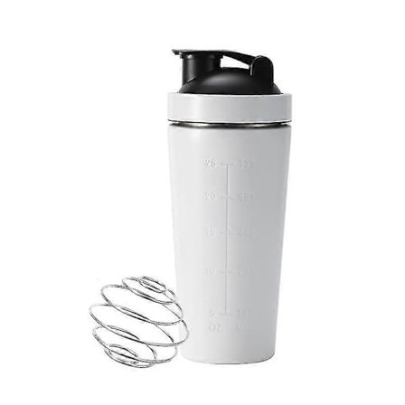 Rustfri Stål Whey Protein Shaker Flaske Med Blenderbold Målemarkering BPA Fri Til Fitnesscenter Og Sports Vandblandingskop Hvid