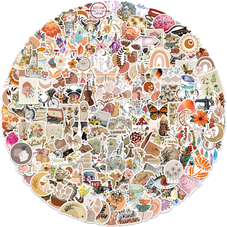 200 stk Boho Stickerpakker Dekorative Stickers Vintage Etiketter