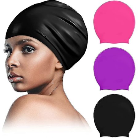 Ekstra Stor Badehætte Langt Hår Svømmehætte til Mænd og Kvinder Silikone Svømmehætte Vandtæt til Dreadlocks, Fletninger, Krøller H-