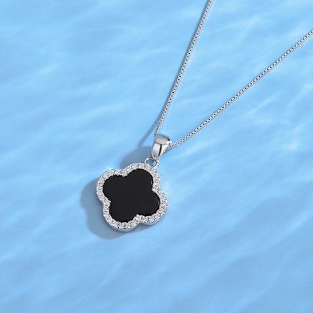 /#/Agat firekløver halskjede kvinne S925 sterlingsølv enkelt/#/