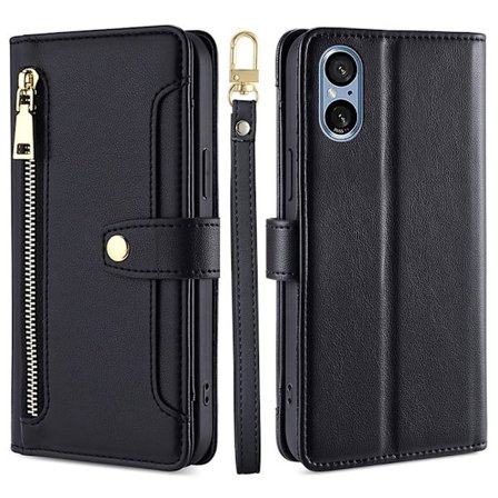 Sony Xperia 5 V plånboksfodral i veganskt läder - Svart