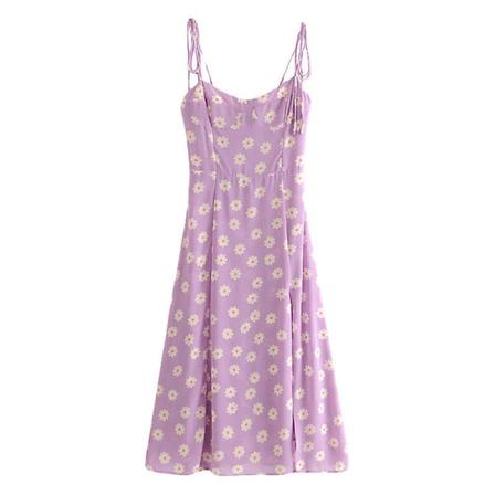 Lila Daisy Slit Hög midja Tunn Sling Chiffong Klänning Lång kjol S