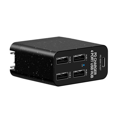 4x USB+60W Type-C PD snabbladdare 4 portar USB 2.0 Hub 480Mbps överföringshastighet för bärbar dator Mobiltelefon Tabletter
