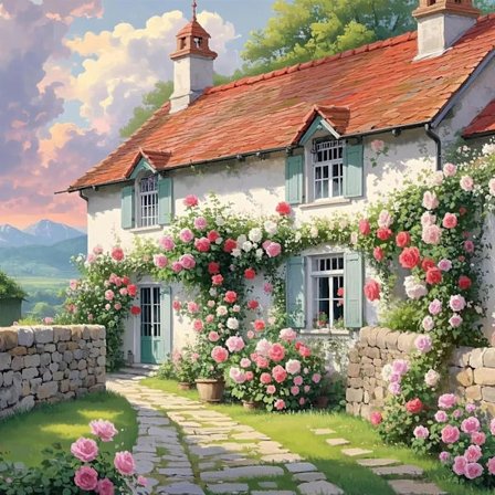 Flower House Diamantmålningssatser för vuxna, Diamantkonstmålning, DIY House Diamantprickar Konstsatser, Full runda diamanter för hemväggdekor