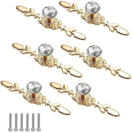 6 Stycken Diamant Dörrknopp Guld Kristall Dörrknoppar Skåpknopp Diamant Skåphandtag Diamant Kristallknoppar för Heminredning med Skruvar, 11 ICB