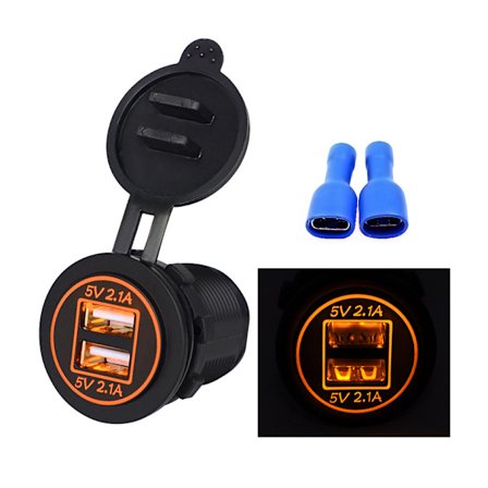 Bil-, motorsykkel-, bobil-, båt-, 4.2A bil lader, dobbel USB, bil dobbel åpning mobiltelefonlader, modifiserte tilbehør (oransje lys),