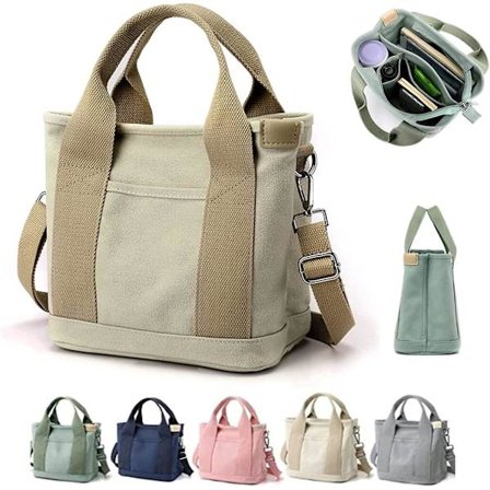 2024 Ny stor kapacitet Multi-ficka Handväska Dam Canvas Tote Väskor Crossbody Väska Vintage Tote Väskor För Skola Högskola