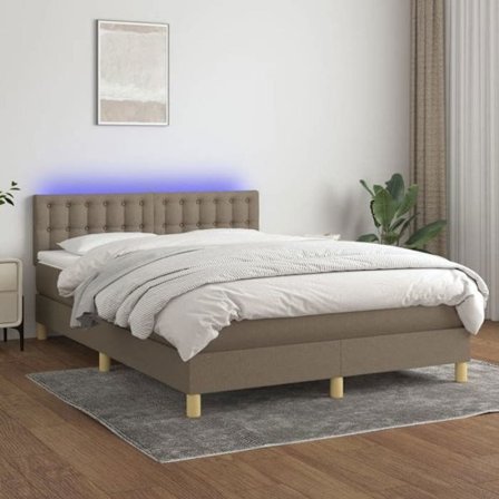 Maison Exclusive - Seng med lamelbund og LED-madras i taupe 140x190 cm Stof