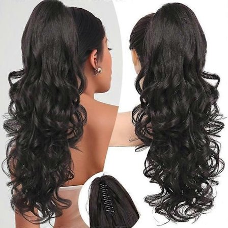 Klämman Blont med Slingor Hästsvansförlängning, 61 cm Lång Lockig Vågig Klämma i Hästsvans Hårförlängningar, Käkklämma på Hästsvansar Fluff