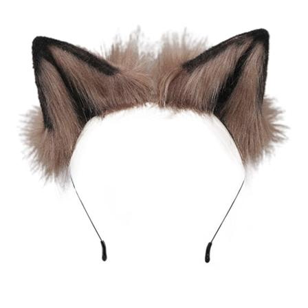 Räv Katt Lång Päls Öron Hår Huvudbonad Varg Djur Halloween Khaki