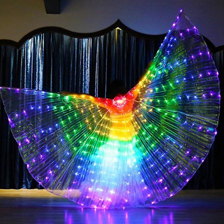 57" Long Led Isis Wings Belly Dance Cloth Performance Costumes Adult With Adjustable Stick Multicolor