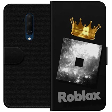 Kompatibel Tegnebogsetui til OnePlus OnePlus 7T Pro Minimalistisk sort og sølvfarvet Roblox-symbol med gylden krone og luksuriøs gamer-æstetik på