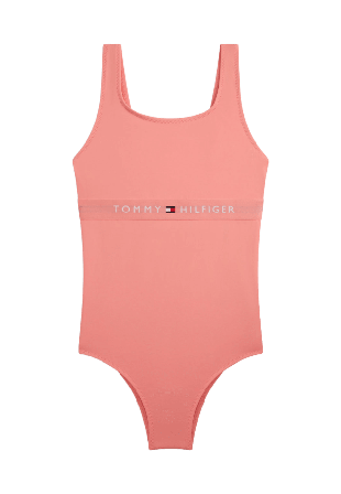 Tommy Hilfiger SQUARE NECK ONE PIECE Baddräkter Dam Rosa 128/140