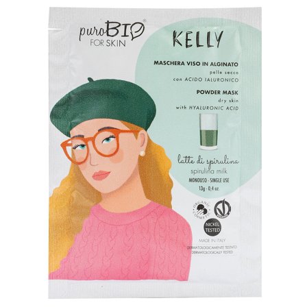 puroBIO Viso KELLY Maschera Peel Off - Pelle Secca -LATTE DI SPIRULINA 13gr - Maschera Idratante