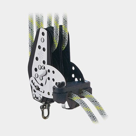 Harken 3.00" Dubbel Fiol Hexaratchet Block i Rostfritt Stål med Lekare, Standup-bas och Curryklämma, Svart/Silver