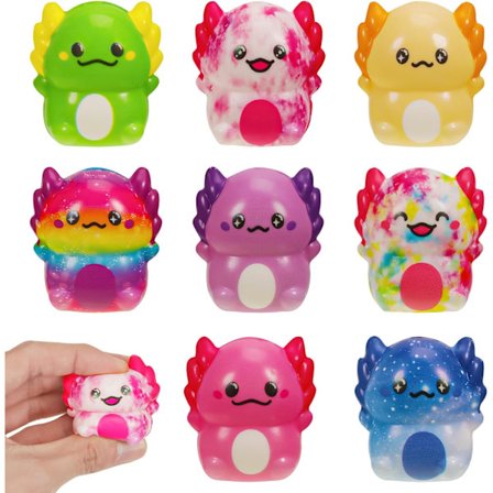8-delt Axolotl Squishy Legetøjssæt - Stressreducerende Squishbolde til Børn & Voksne, Perfekte Festgaver, Skoleartikler & Rejseartikler