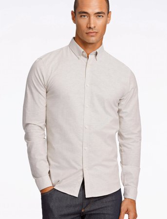 Lindbergh Yarn Dyed Oxford Superflex Shirt - Cream - XL