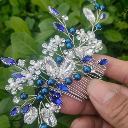 Morsiamen hiuskampa Crystal Hair Comb SININEN