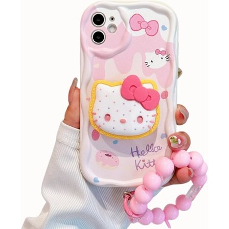 Kompatibelt søtt katteetui for iPhone, rosa Kawaii med stativ og anheng, tegneserie gjennomsiktig mykt TPU-telefonetui iPhone 12